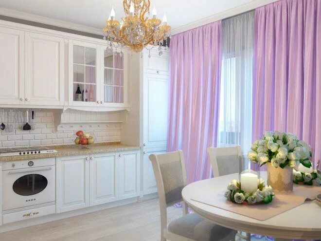 Кухонный гарнитур штор фото Интерьер двухкомнатной квартире в французском стиле в ЖК "Балтийская Жемчужина