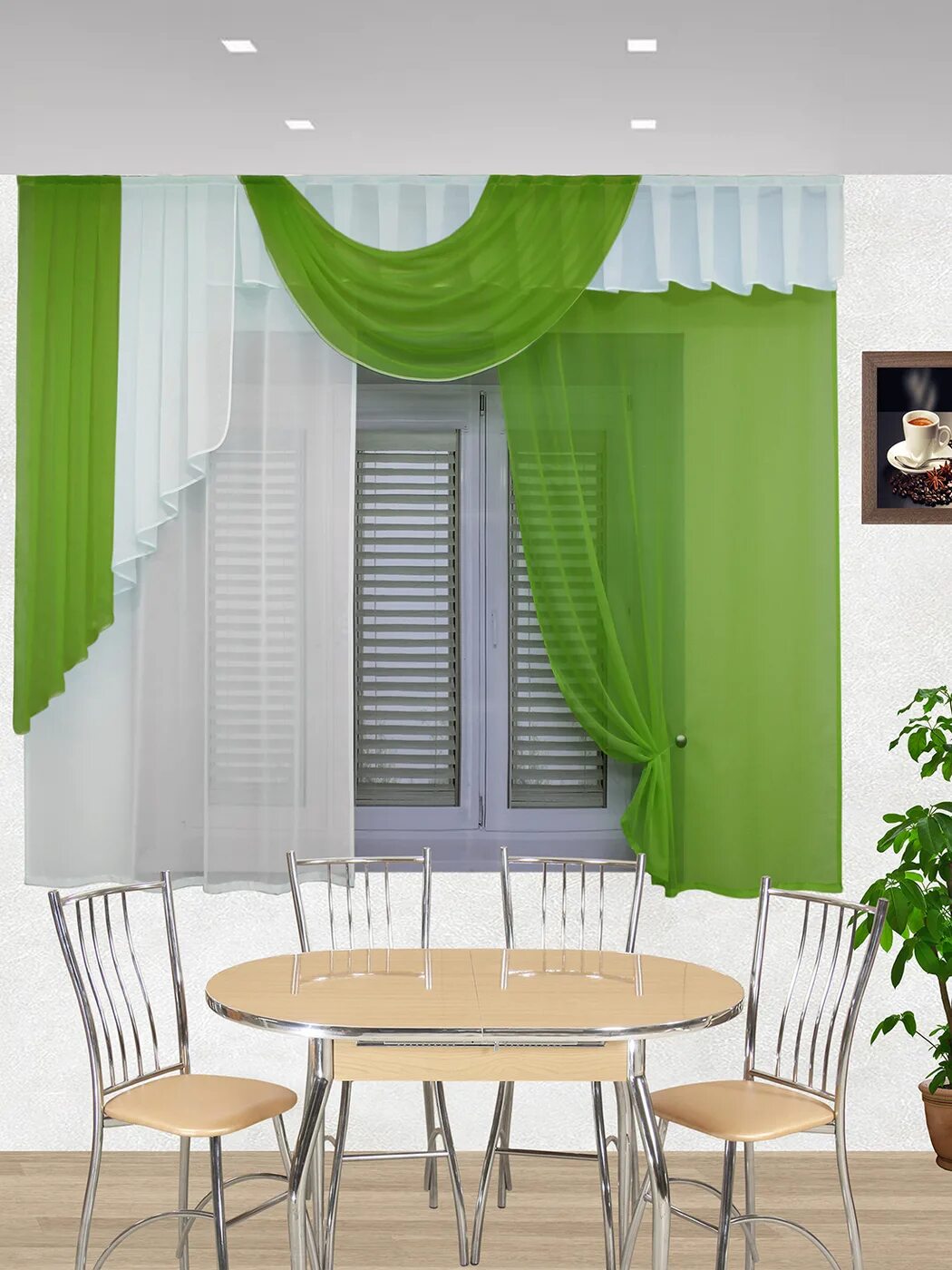Кухонный гарнитур штор фото Штора для кухни Текстиль ру ТЕК-КК-Элла-17-01-0 180х280см, зеленый, Полиэстер ку