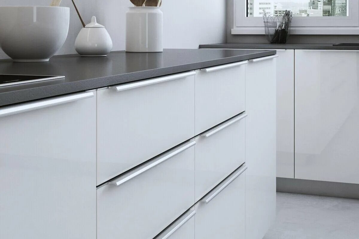 Кухонный гарнитур со скрытыми ручками фото Ручка мебельная ИКЕА БИЛЬСБРУ, 2 шт., длина: 32 см, нержавеющая сталь - купить в