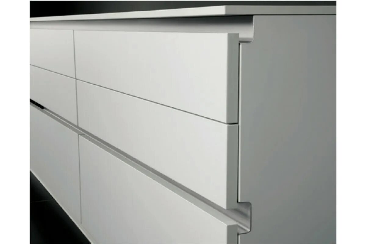 Кухонный гарнитур со скрытыми ручками фото Прфиль GOLA для кухонь L-образный для нижних модулей