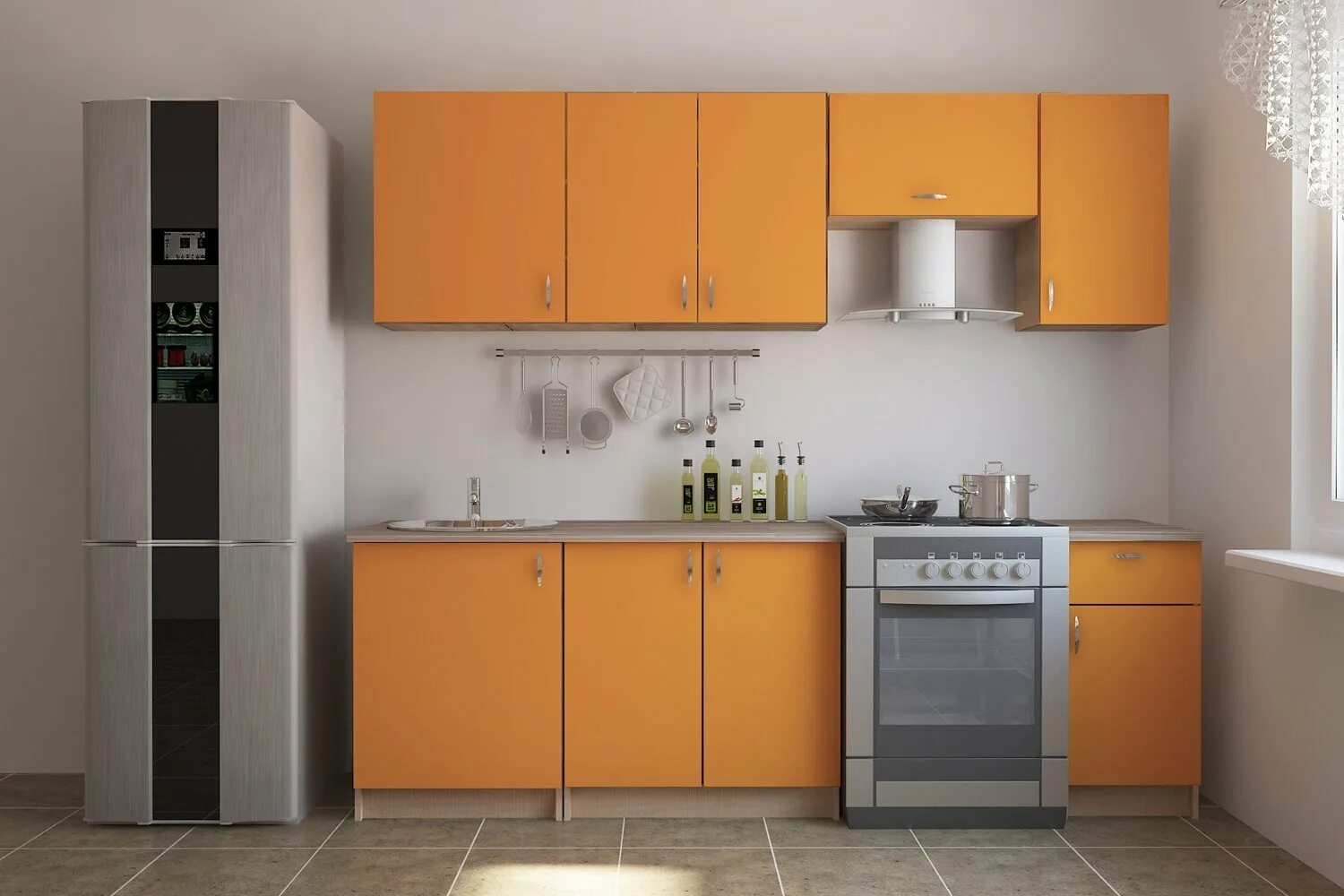 Кухонный гарнитур со светофора фото Кухонный гарнитур Светофор 240х210х60 см, цвет корпус - мадейра, фасад - оранж -