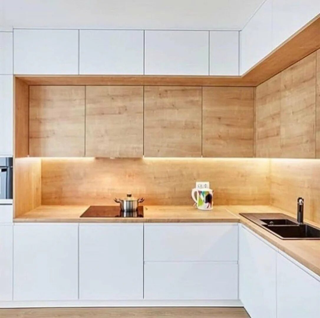 Кухонный гарнитур столешница под дерево фото Белая кухня со столешницей под дерево (73 фото) " НА ДАЧЕ ФОТО