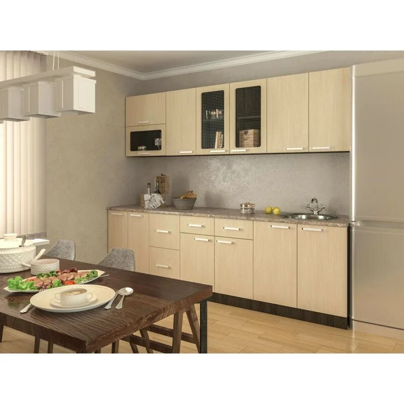 Кухонный гарнитур светлого цвета фото Кухня Лилия DeLuxe-1 купить в Москве