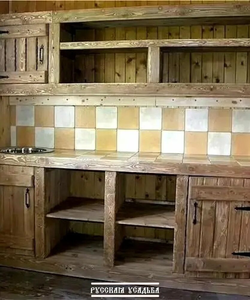 Кухонный гарнитур своими руками фото Кухня из массива под старину № 49 - Русская Усадьба