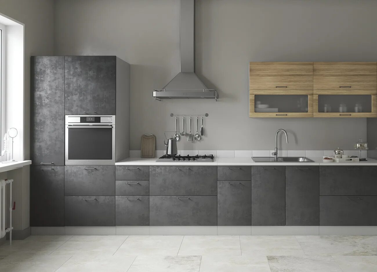 Кухонный гарнитур цвет бетон фото Модульная кухня Лофт (Бетон темный)