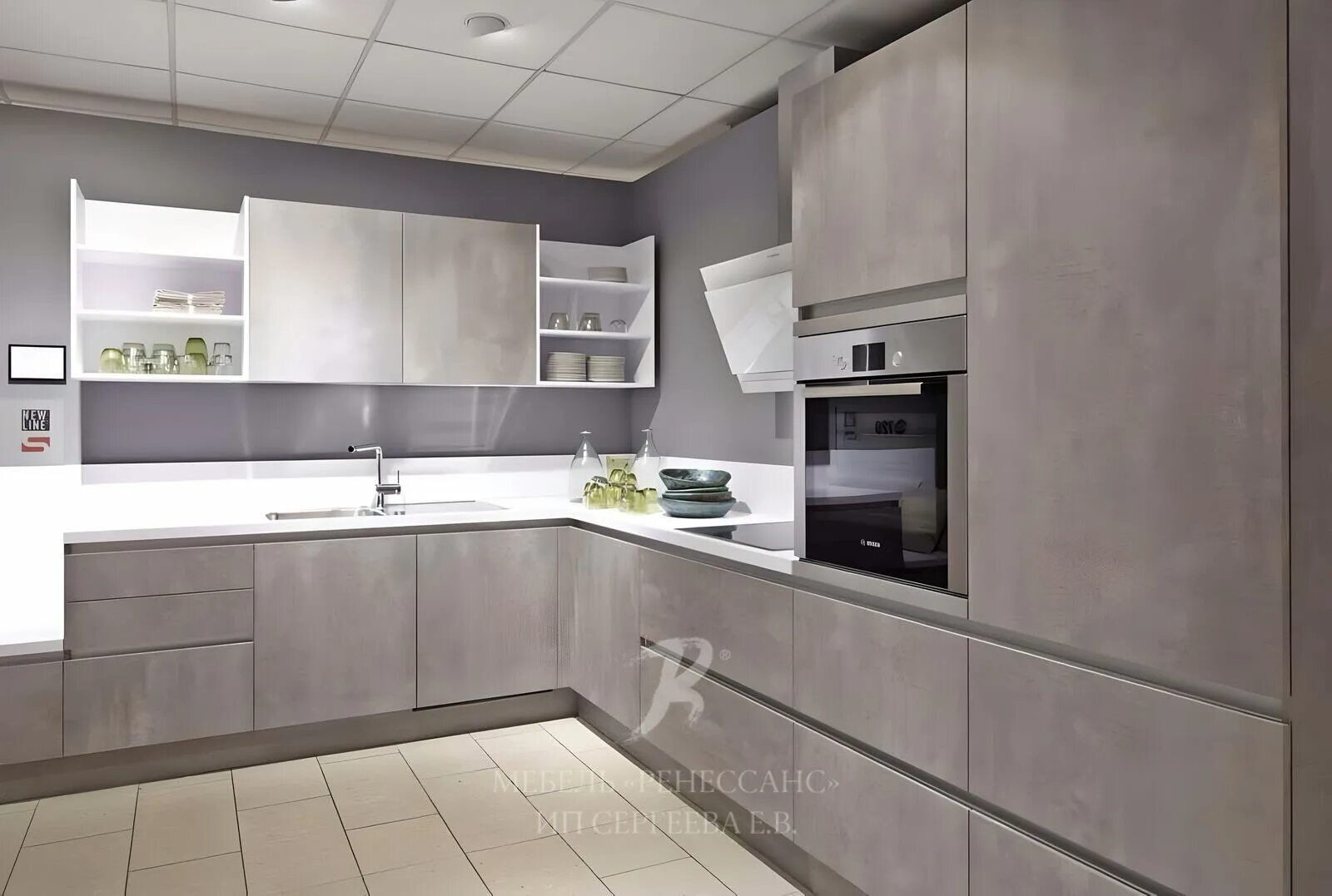 Кухонный гарнитур цвет бетон фото Кухня "Вирджиния", купить кухню большую на заказ в г. Москва недорого.