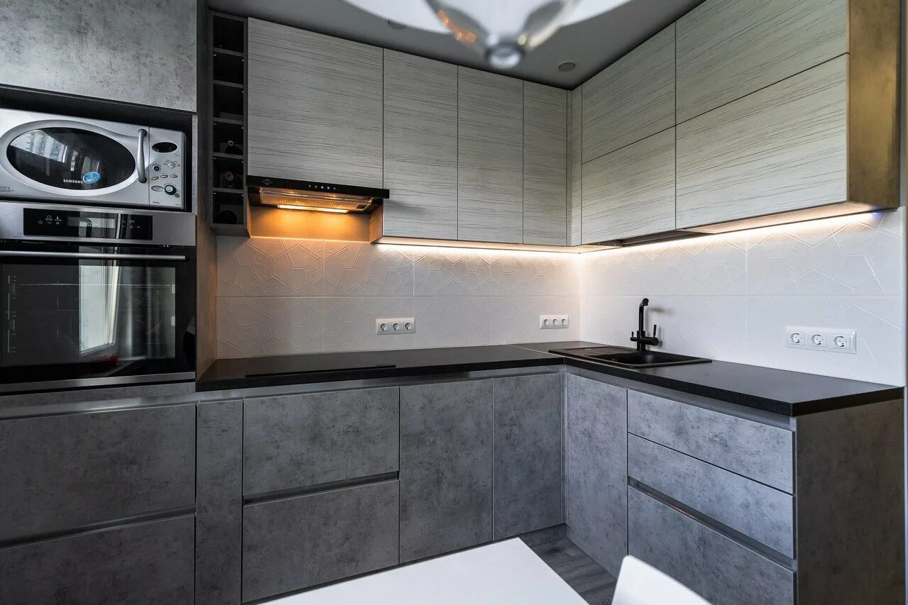 Кухонный гарнитур цвет бетон фото Кухня Эггер бетон Чикаго темный (26 фото)