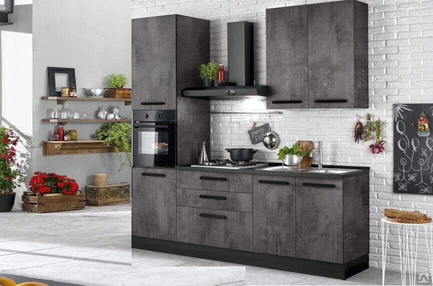 Кухонный гарнитур цвет бетон фото А Кухня "Бетон -2", 2.2 метра (или наберем под ваши размеры) купить за 43 900 ру