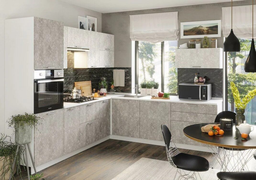 Кухонный гарнитур цвет бетон фото Модульная кухня Бетоны 2,4х2,4 (СТм) Интернет магазин мебели