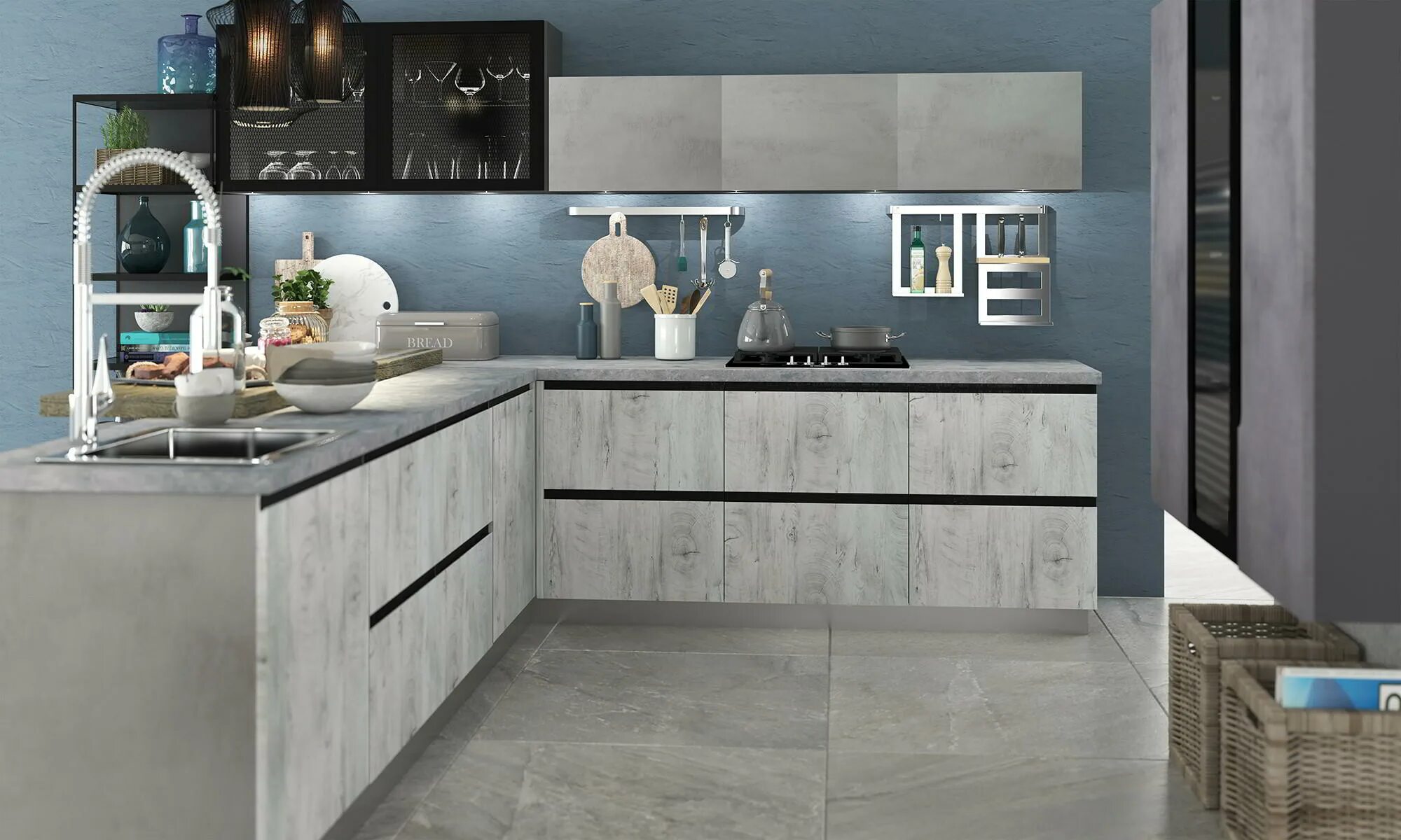 Кухонный гарнитур цвет бетон фото LOFT - CUCINA Краснодар (Кучина) Сочные кухни