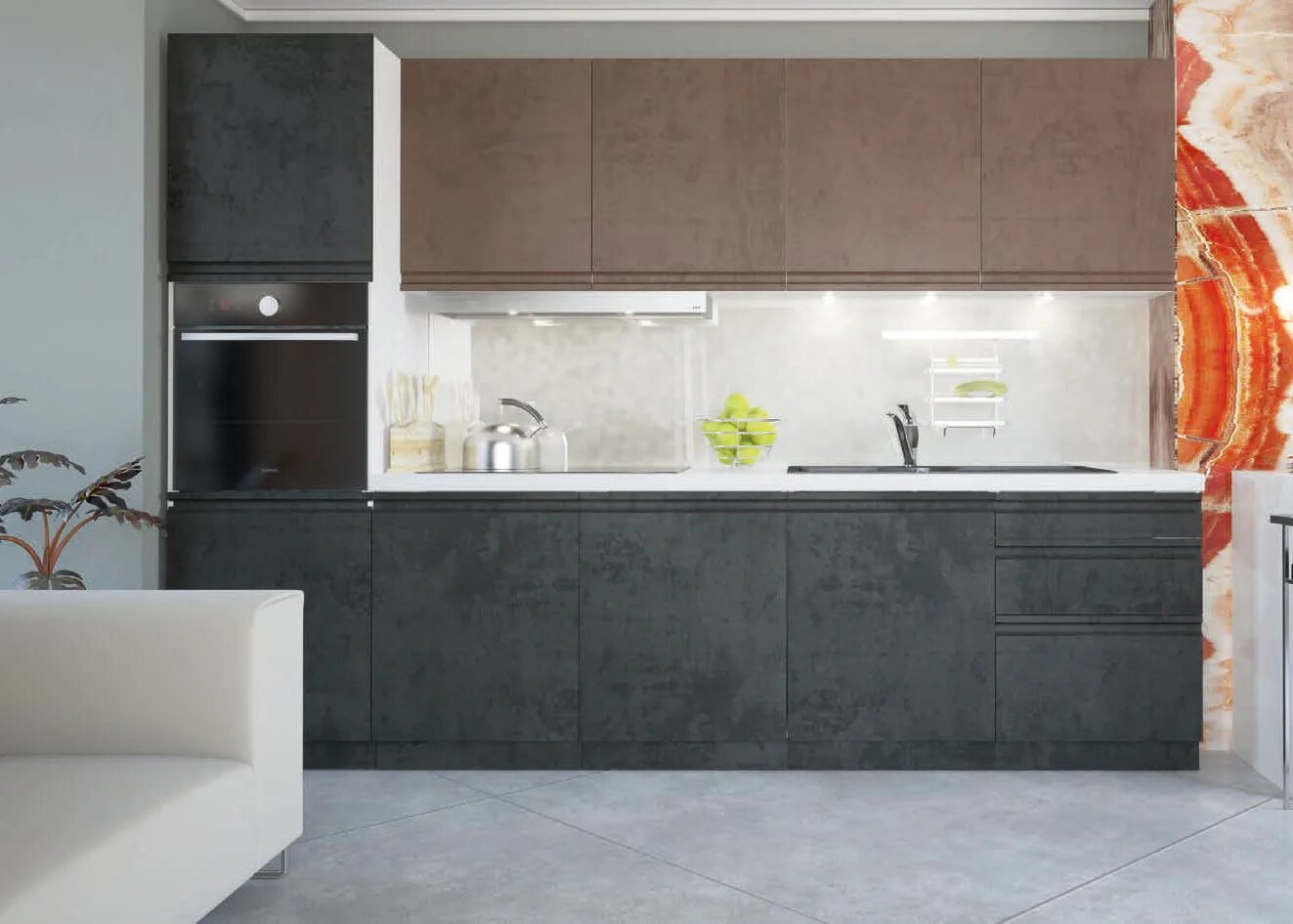 Кухонный гарнитур цвет бетон фото Кухня Бронкс Бетон - Династия