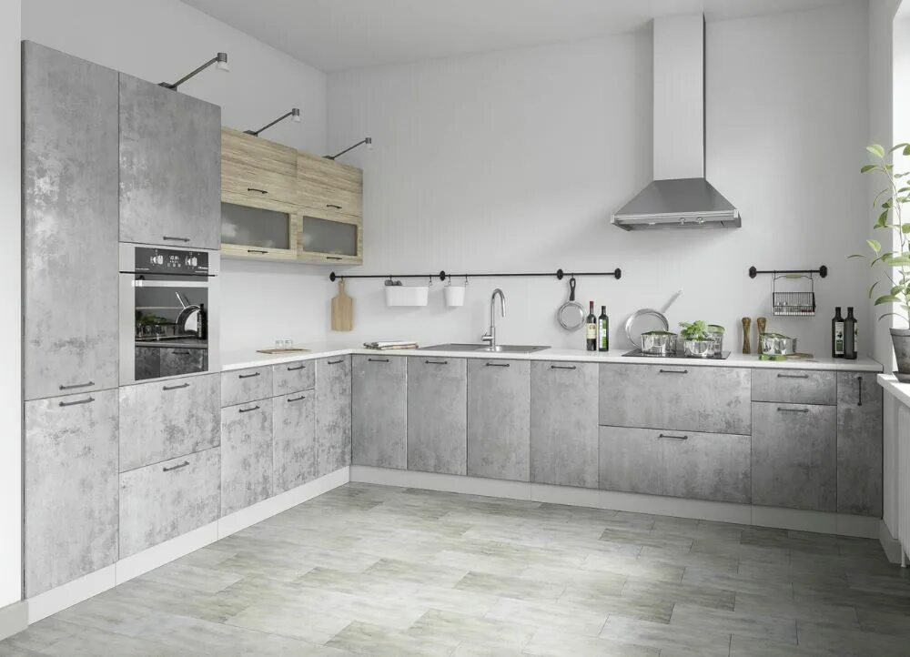 Кухонный гарнитур цвет бетон фото ᐉ Кухня Лофт модульная светлая купить в Краснодаре недорого по цене от 16195 руб