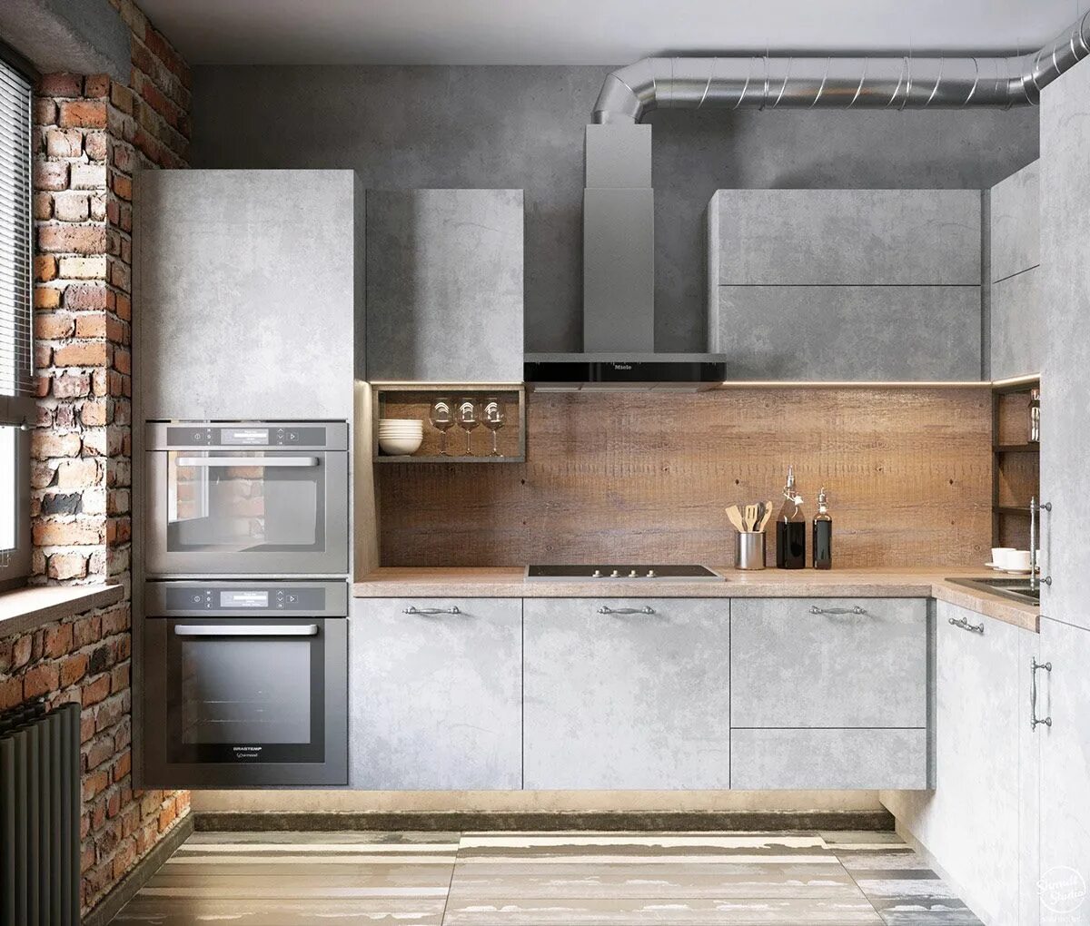 Кухонный гарнитур цвет бетон фото Rustic-Industrial Interior Design Examples Interior design examples, Industrial 