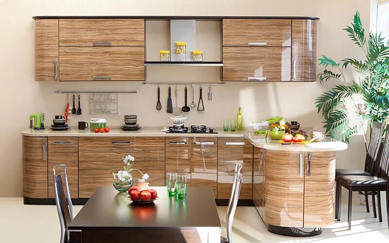 Кухонный гарнитур цвет дерева фото Кухня с отделкой зебрано: экзотическое оформление для тех, кто ценит оригинальны