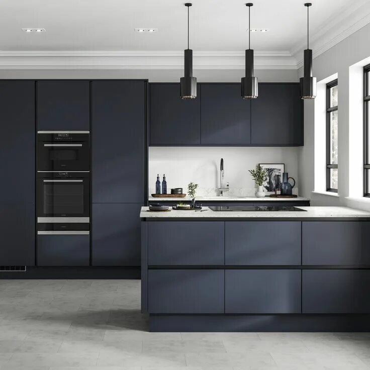 Кухонный гарнитур цвет графит фото Hockley Super Matt Navy Handleless Kitchen Kitchen room design, Handleless kitch