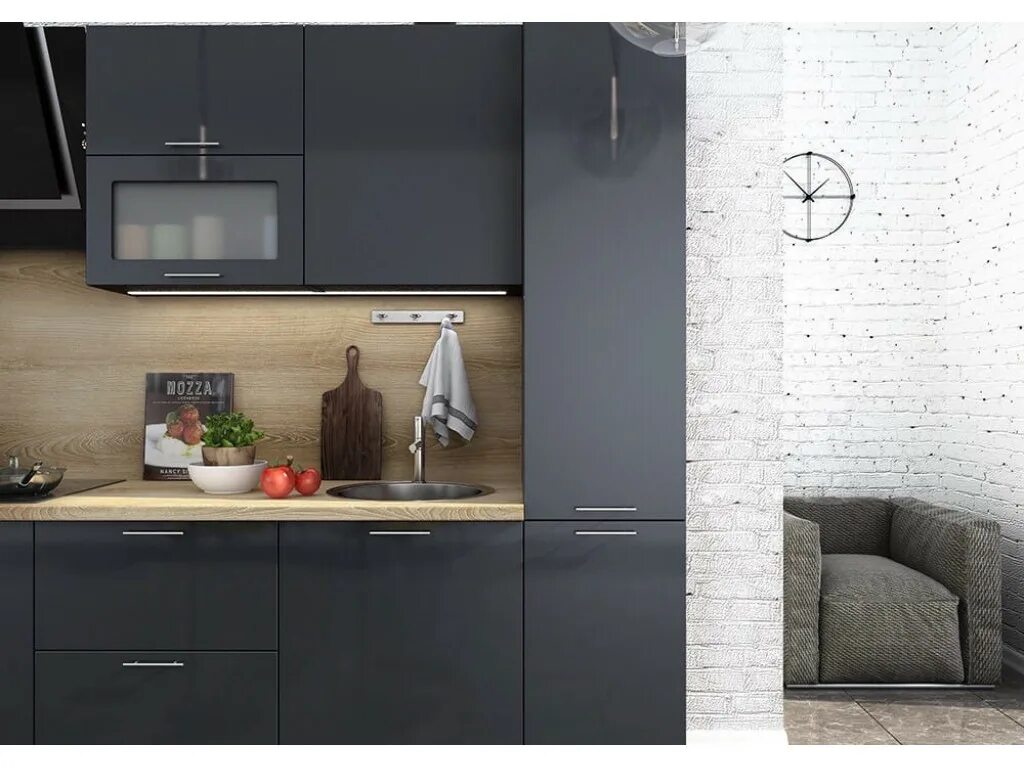 Кухонный гарнитур цвет графит фото Модульная кухня Валерия глянец: купить в Томске