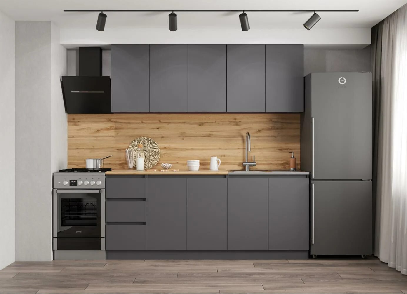Кухонный гарнитур цвет графит фото Купить Кухня Мори 2 м (Графит) по цене 17990 ₽ в Санкт-Петербурге