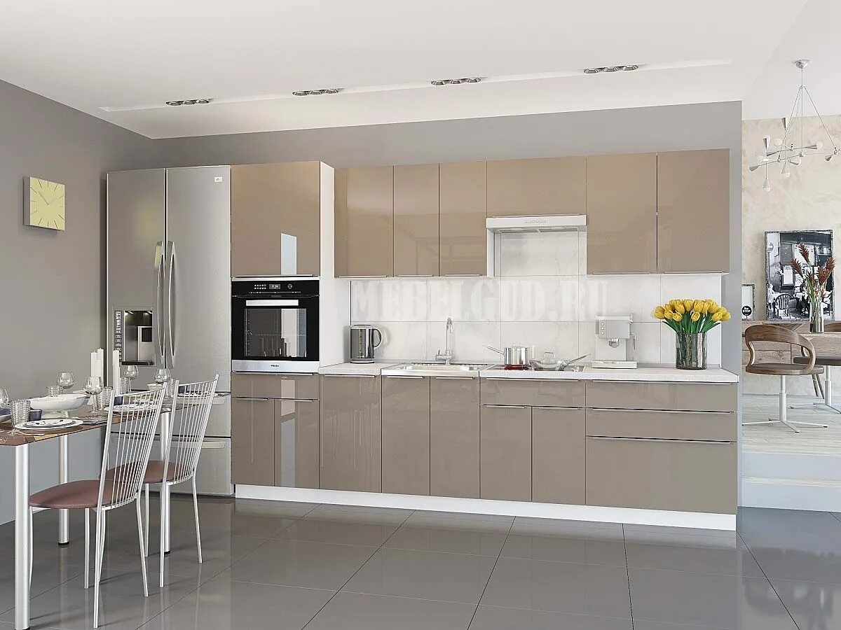 Кухонный гарнитур цвет капучино фото Кухня Кофе с Молоком Глянец за 49 380 руб. купить в Москве Фото, цена и описание