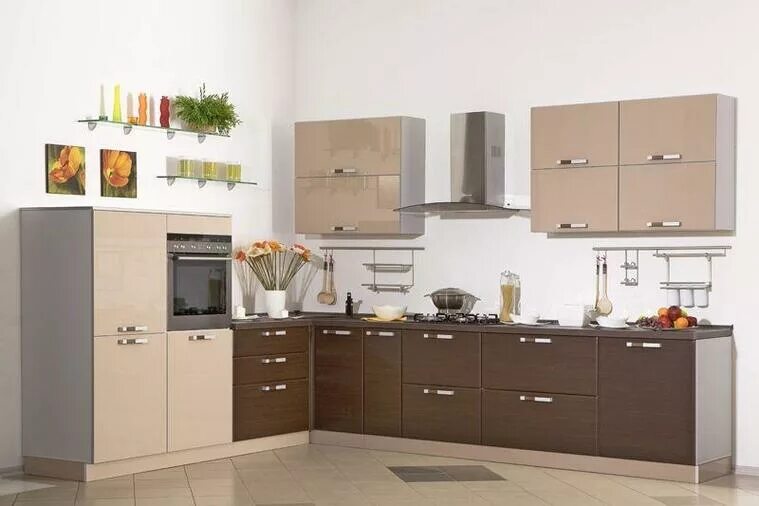 Кухонный гарнитур цвет капучино фото Спектра. Акрилайн капучино / МДФ венге Татьяна мебель