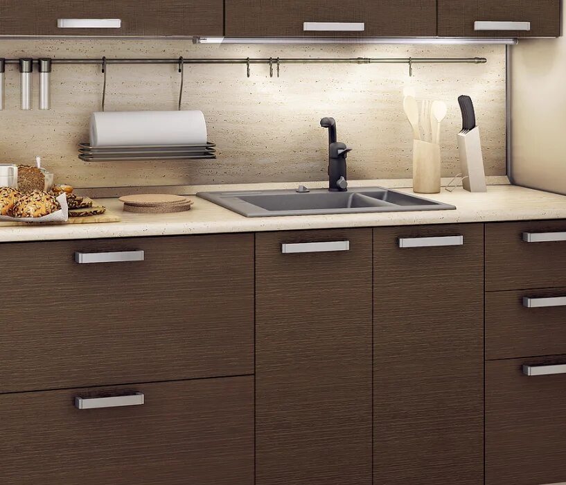 Кухонный гарнитур цвет тирамису фото Регина Кухонный гарнитур Экспозиция 18 (Песочный/Дуб Сантана светлый) купить за 