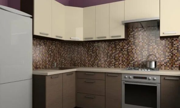 Кухонный гарнитур цвет тирамису фото Кухня Темно-кремовый глянец/Кора зембрано