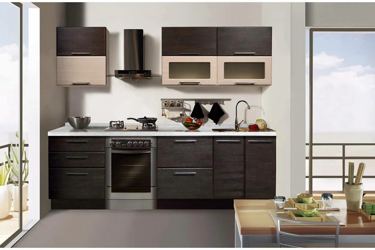 Кухонный гарнитур цвет венге фото Кухня Яна 1,6 м МДФ тиковое дерево-венге светлый Артем Мебель купить готовую кух