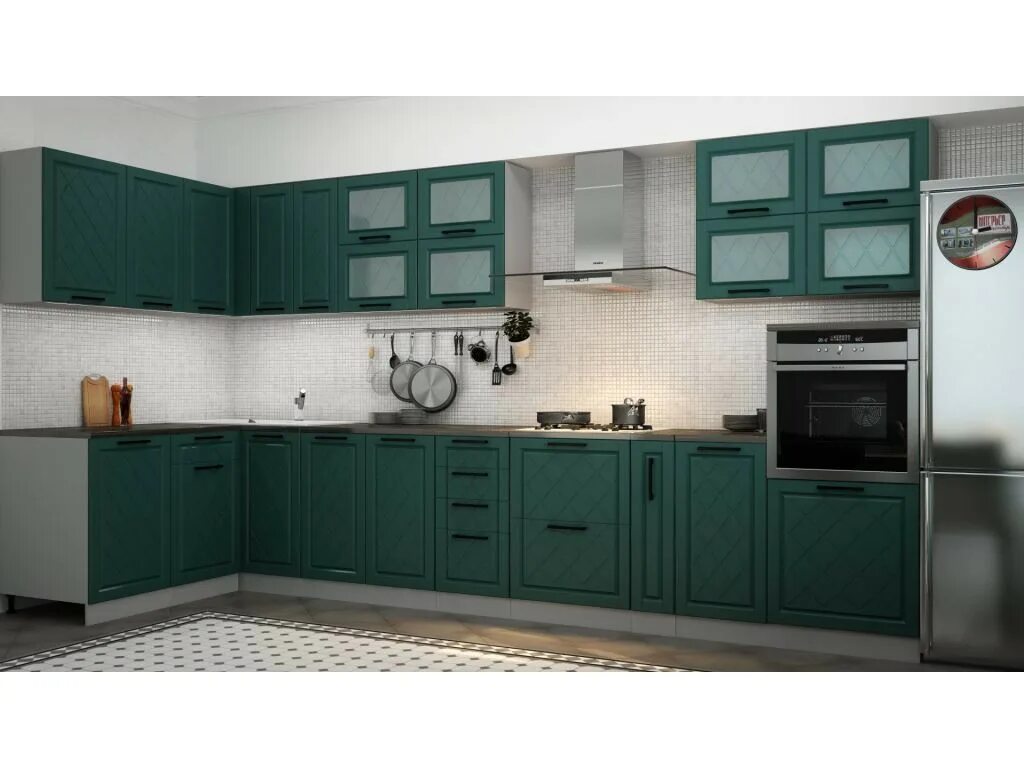 Кухонный гарнитур темно зеленый фото Кухня Барселона (3.6м) (модульная): купить в Томске