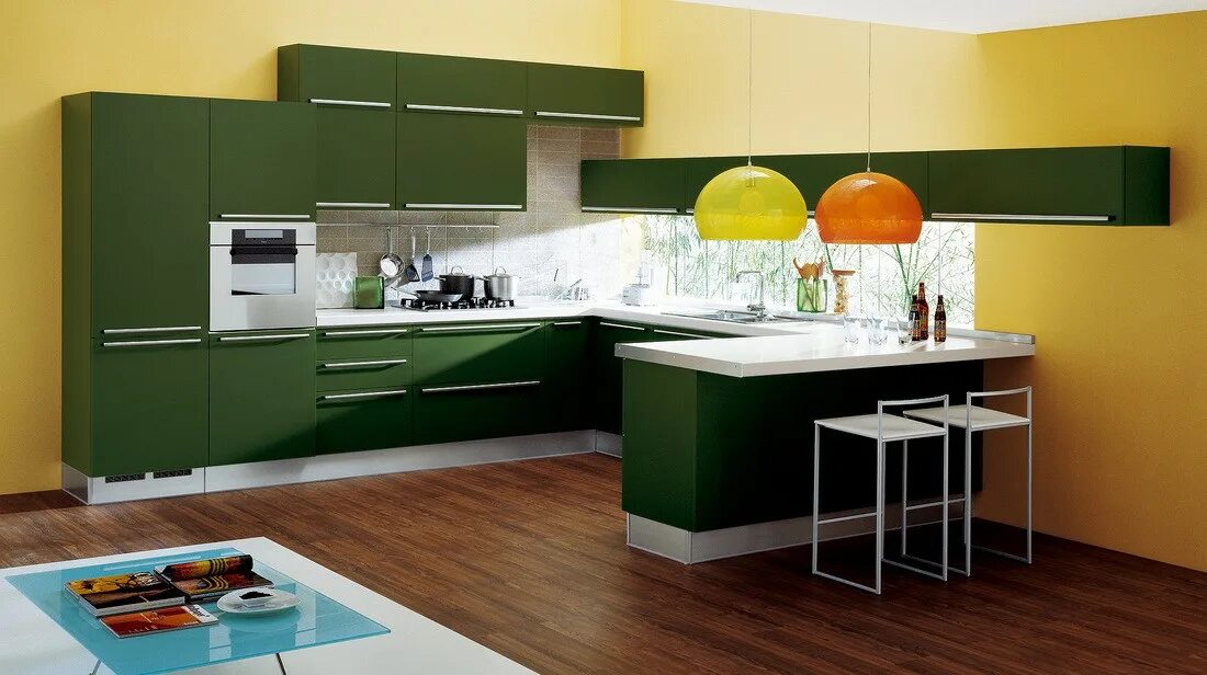 Кухонный гарнитур темно зеленый фото Зеленая кухня в интерьере темного и салатового цвета 100кухонь