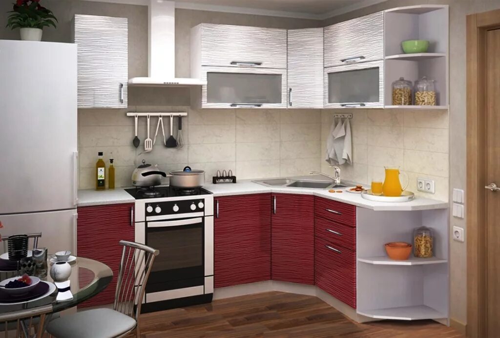 Кухонный гарнитур углом фото Модульная угловая кухня МДФ Страйп 2.4 1.7