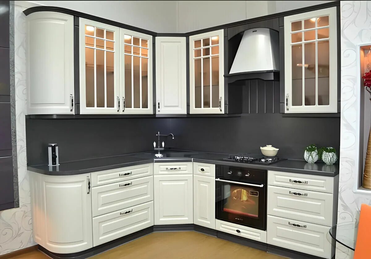 Кухонный гарнитур углом фото Кухня Угловая Силена контраст
