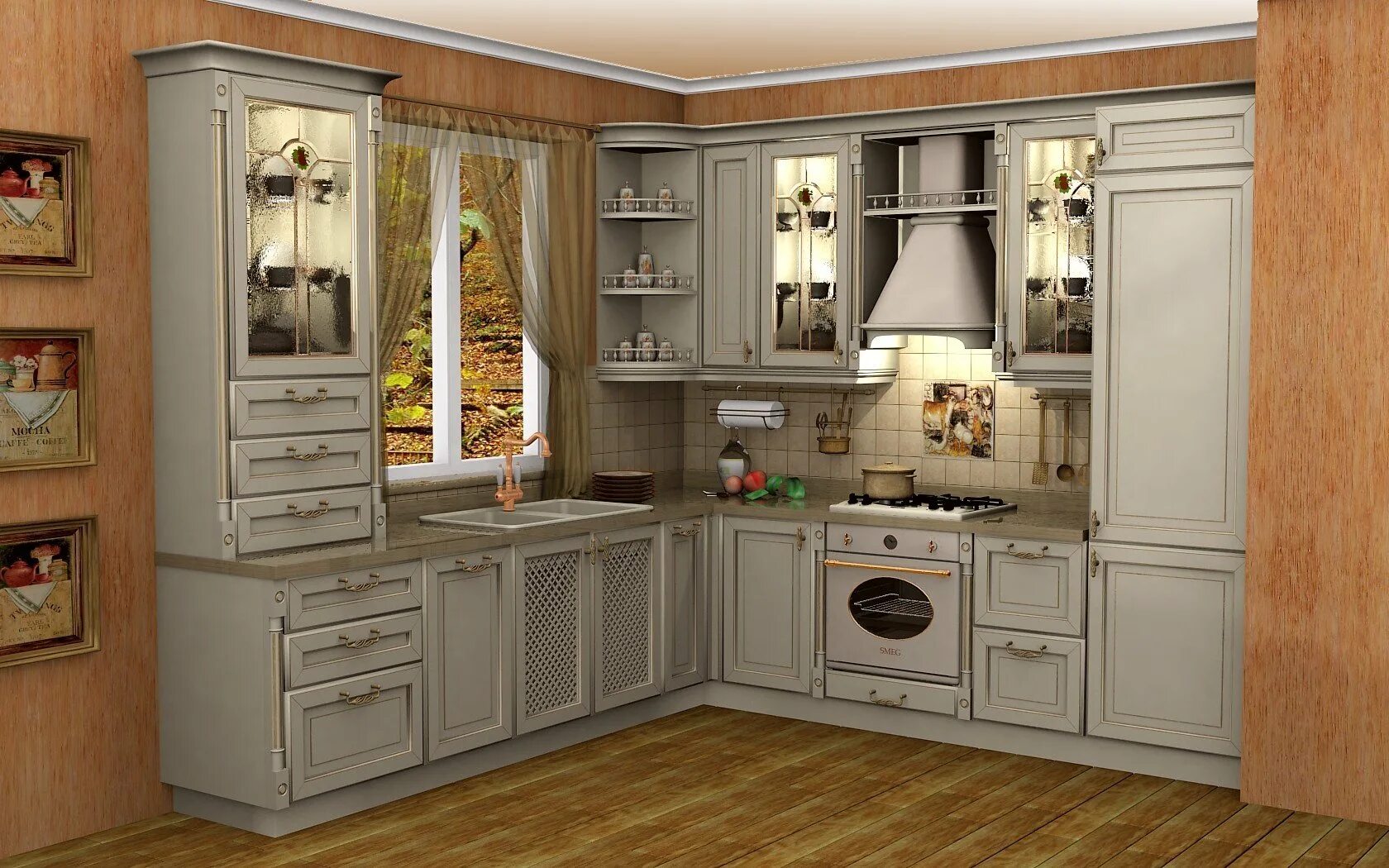 Кухонный гарнитур угловой с витриной фото Кухонный гарнитур с буфетом - CormanStroy.ru