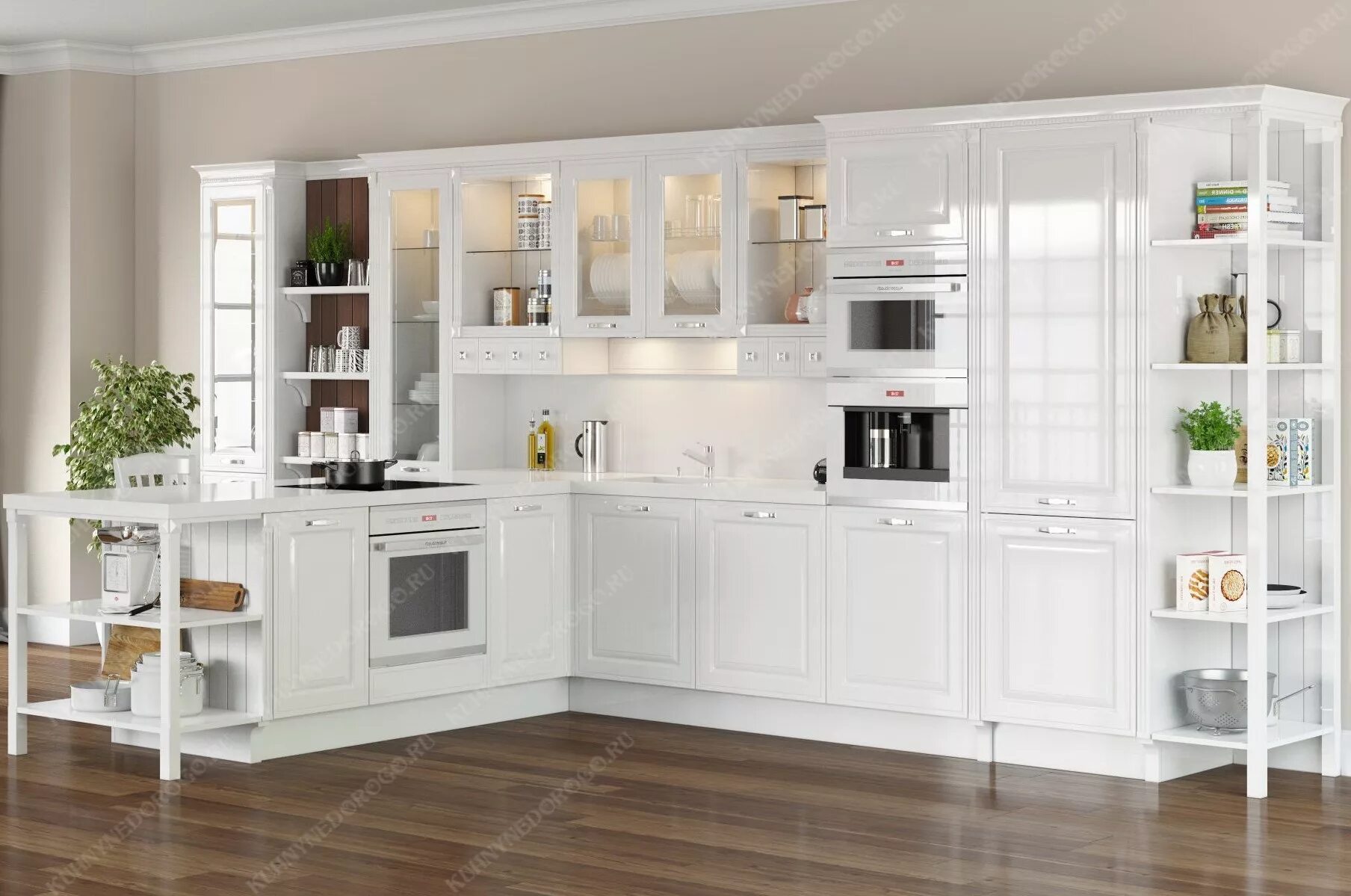 Кухонный гарнитур угловой с витриной фото Кухни Недорого - кухни на заказ фото Павловский Посад