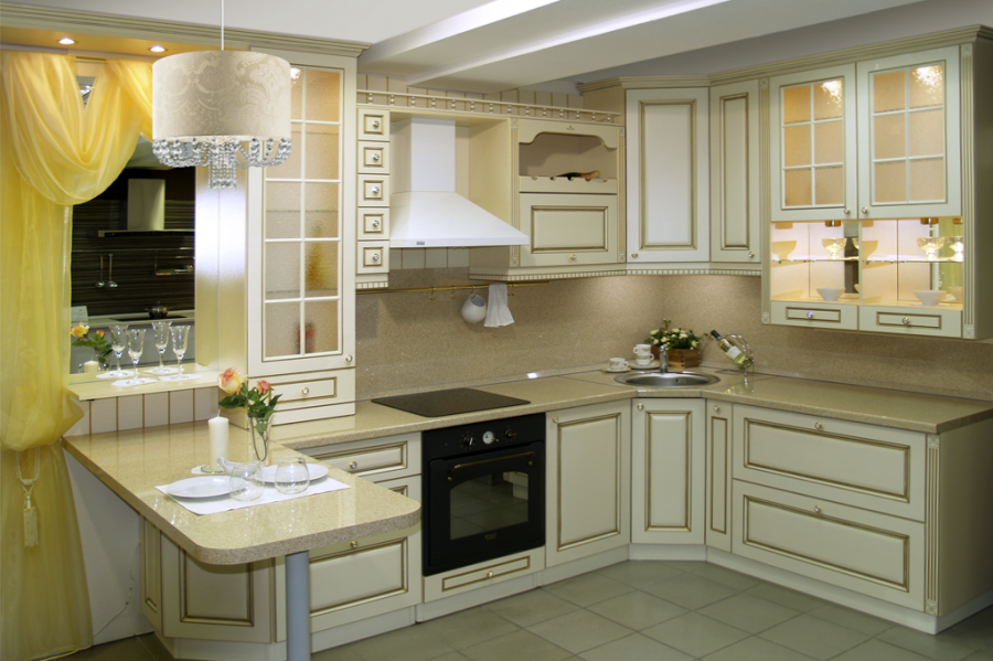 Кухонный гарнитур угловой с витриной фото Кухонный гарнитур Palazzo в классическом стиле заказать недорого