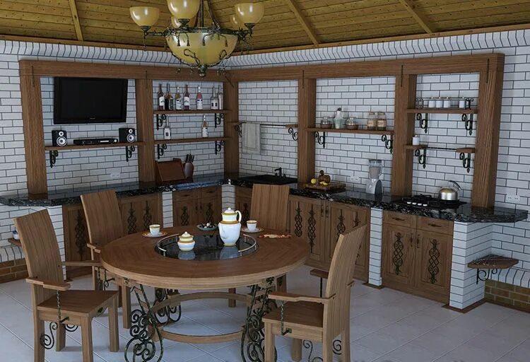 Кухонный гарнитур в беседку своими руками Летняя кухня с террасой под одной крышей дома: фото проектов, оптимальные размер