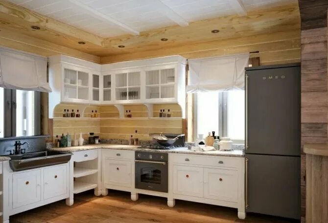 Кухонный гарнитур в деревянном доме фото Кухня в деревянном доме: фото, дизайн интерьера, лучшие идеи отделки