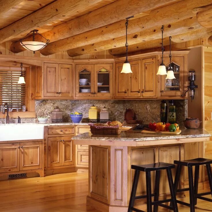 Кухонный гарнитур в деревянном доме фото Log Cabin Kitchen Log home kitchens, Log home kitchen, Log cabin kitchens