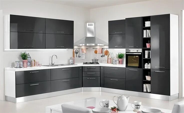 Кухонный гарнитур в интерьере графит с белым Pin on Διακόσμηση σπιτιού