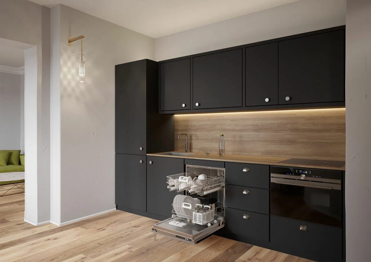 Кухонный гарнитур в интерьере графит с белым Встраиваемая элитная Кухня Nice_174 в современном стиле модерн по цене от 49630 