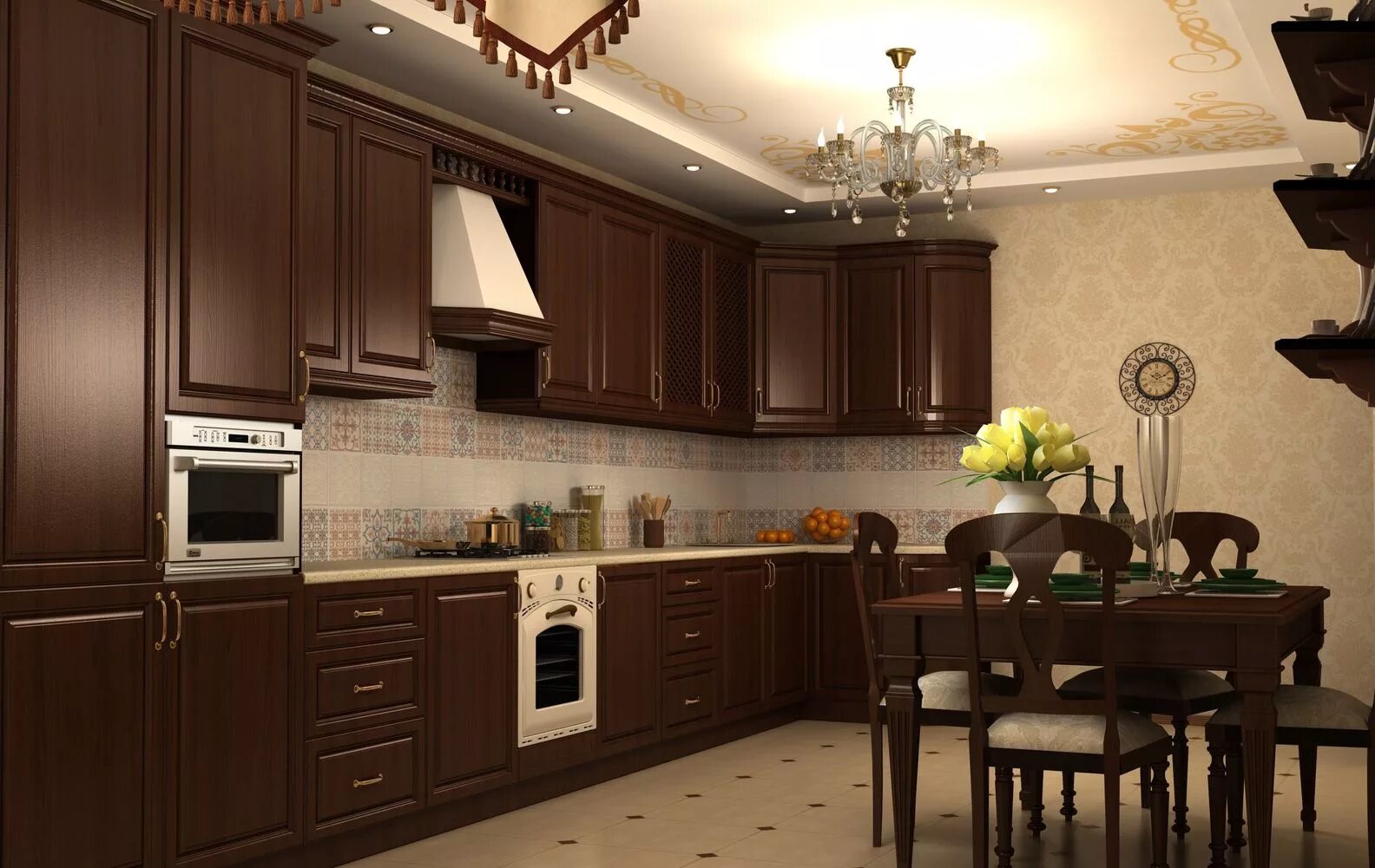 Кухонный гарнитур в коричневых тонах фото Плитка для кухни Kerama Marazzi: дизайн кухонной плитки с принтом в стиле Прован