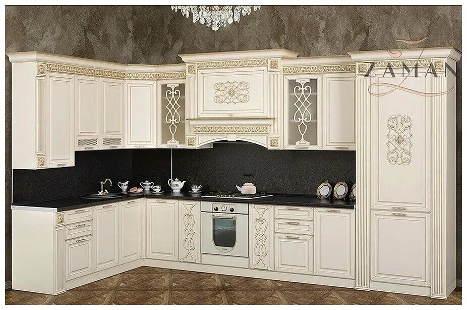 Кухонный гарнитур в махачкале фото Кухонный гарнитур "аргус ZVer" цвет "крем" угловой 4050*2100 мм - купить в интер