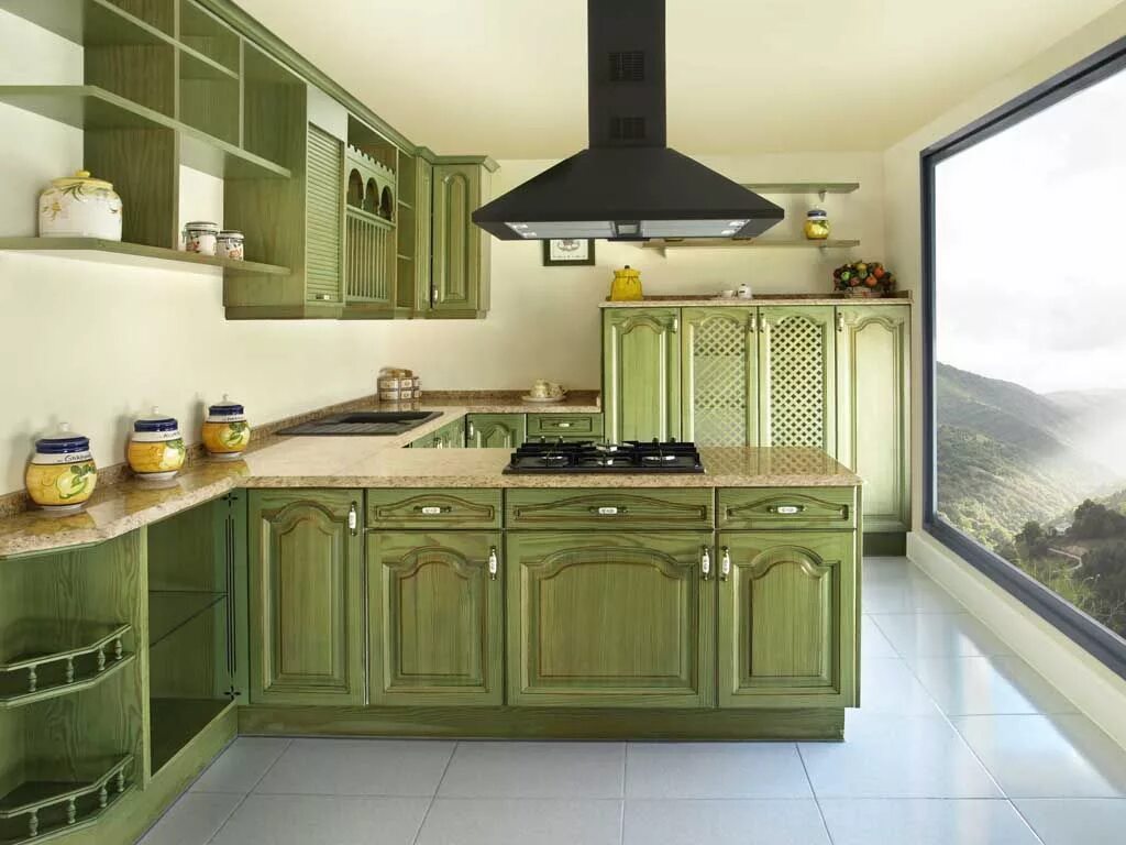 Кухонный гарнитур в оливковом цвете дизайн фото Para los clásicos y atrevidos, este estilo de cocina con muebles en tonalidades 
