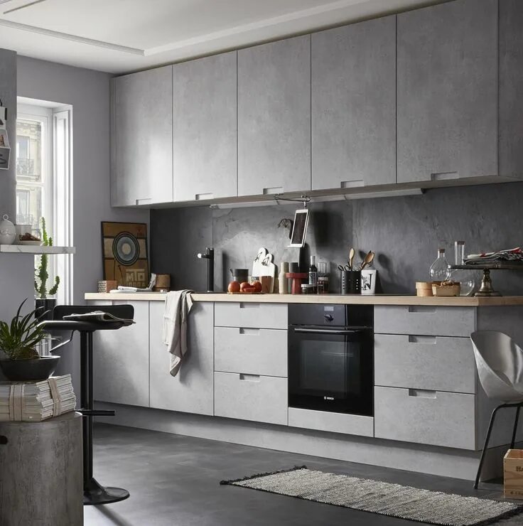 Кухонный гарнитур в серых тонах фото Cuisine équipée berlin DELINIA ID Meuble cuisine, Meuble bas cuisine, Meuble hau