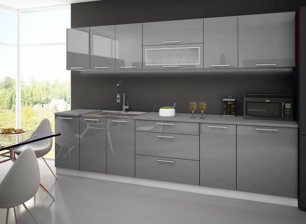 Кухонный гарнитур в серых тонах фото Серый глянец фасад - найдено 90 фото