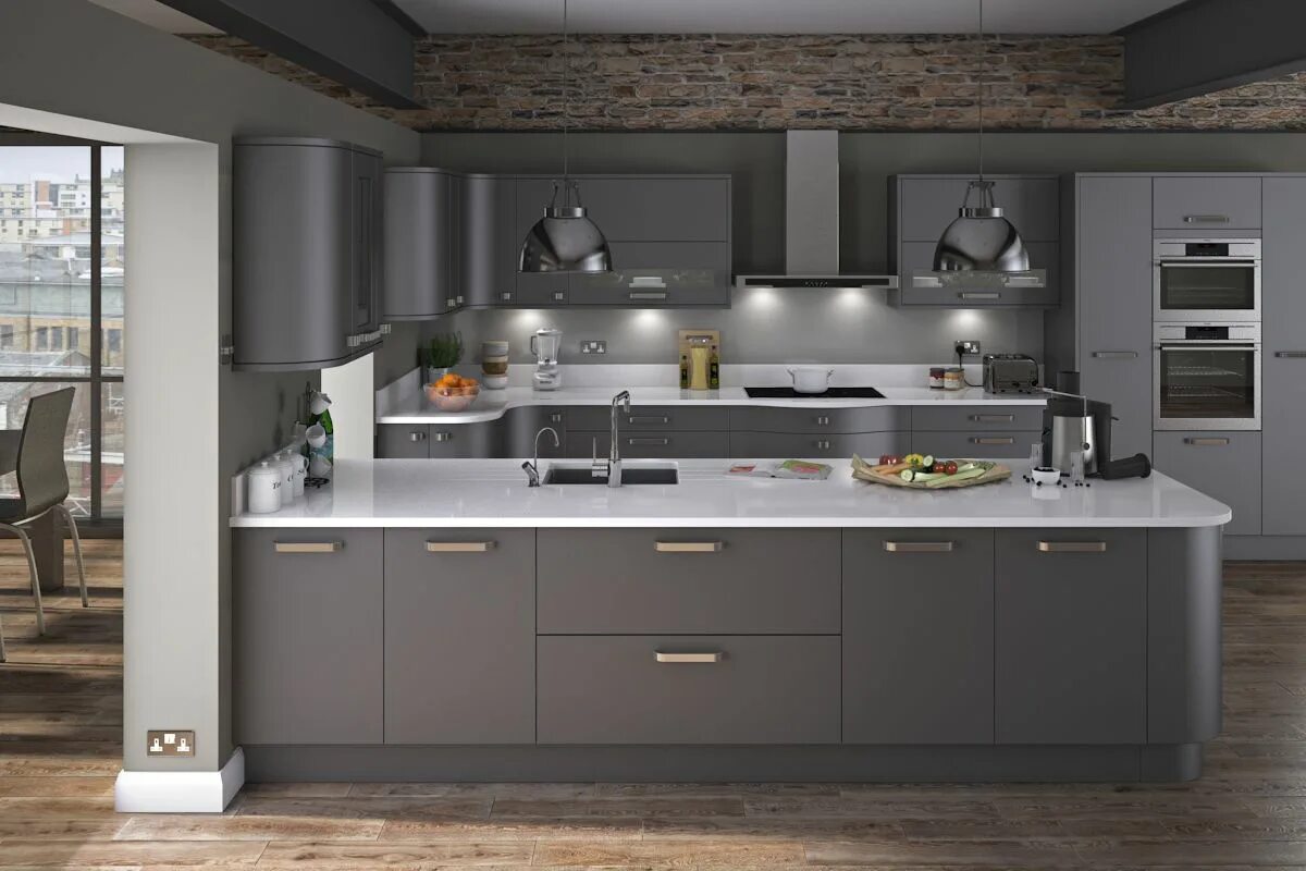 Кухонный гарнитур в серых тонах фото Carrera Painted Graphite Kitchens - Buy Carrera Painted Graphite Kitchen Units a