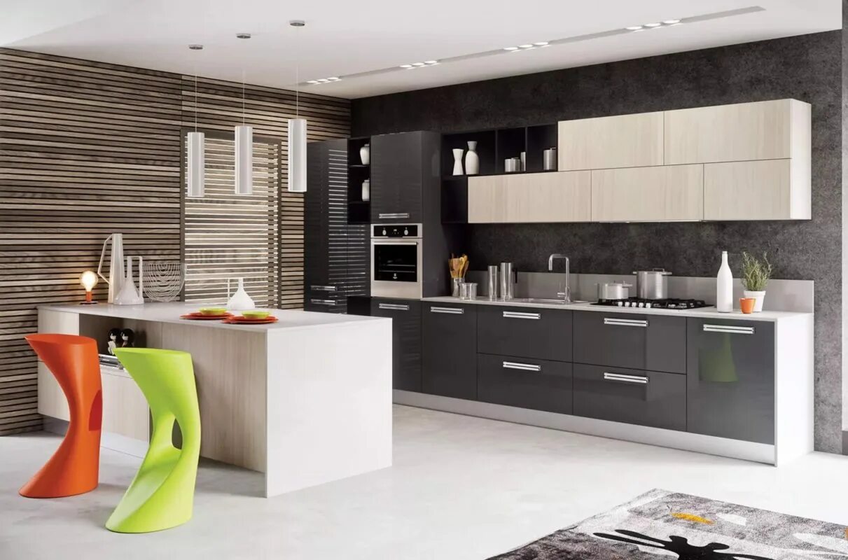 Кухонный гарнитур в современном стиле фото Прямая кухня в современном стиле - KH00003 на заказ от производителя - Милларти