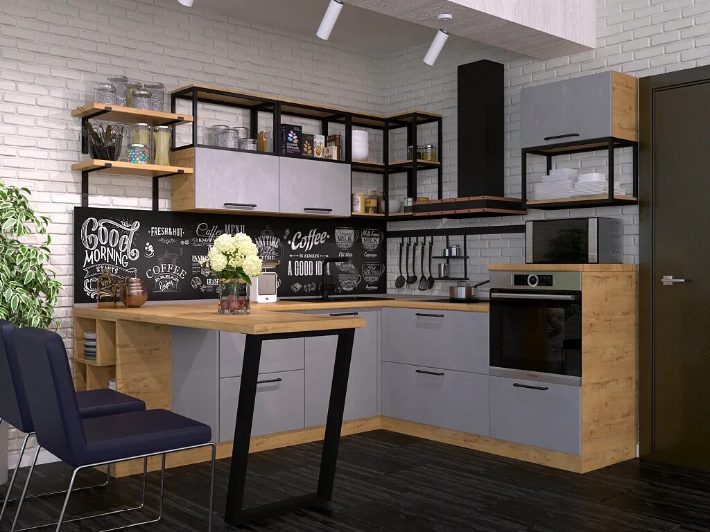 Кухонный гарнитур в стиле лофт фото Кухня Чикаго 9 - Априори - мебельная фабрика