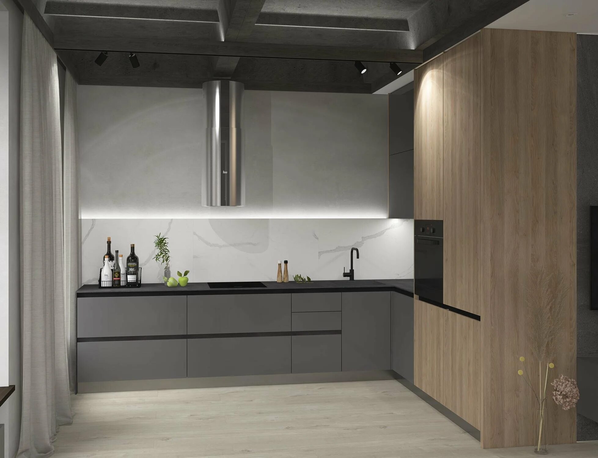 Кухонный гарнитур в стиле минимализм фото Кухня в стиле минимализм темная - 87 фото