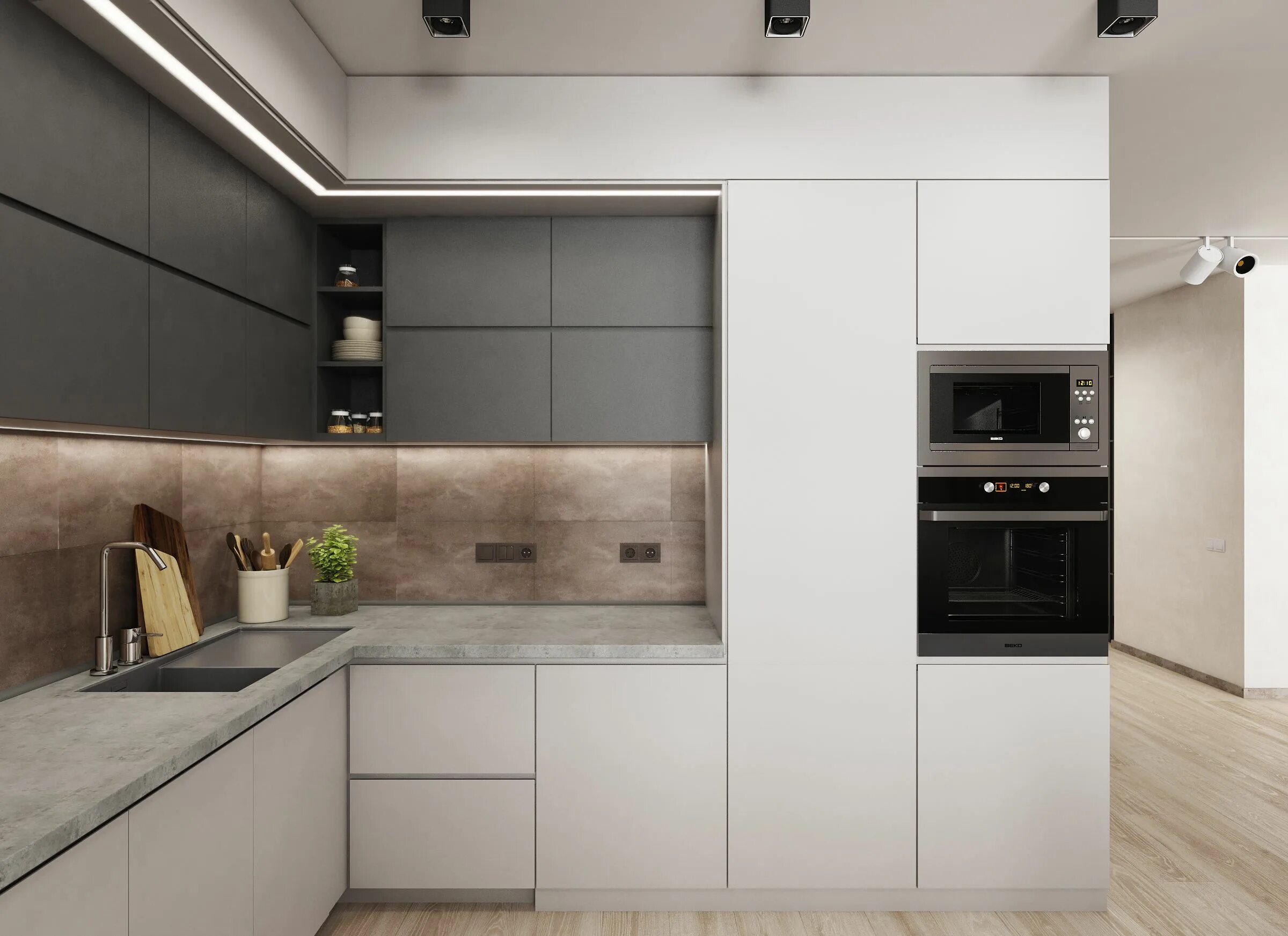 Кухонный гарнитур в стиле минимализм фото APARTMENT IN THE STYLE OF ECO-MINIMALISM Kitchen pantry design, Interior design 