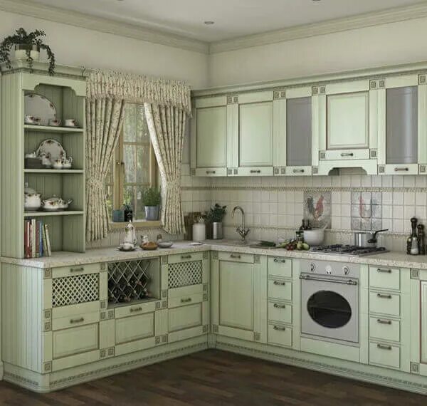 Кухонный гарнитур в стиле прованс фото Кухня массив Россия 002 - купить на заказ в Москве и МО - студия мебели