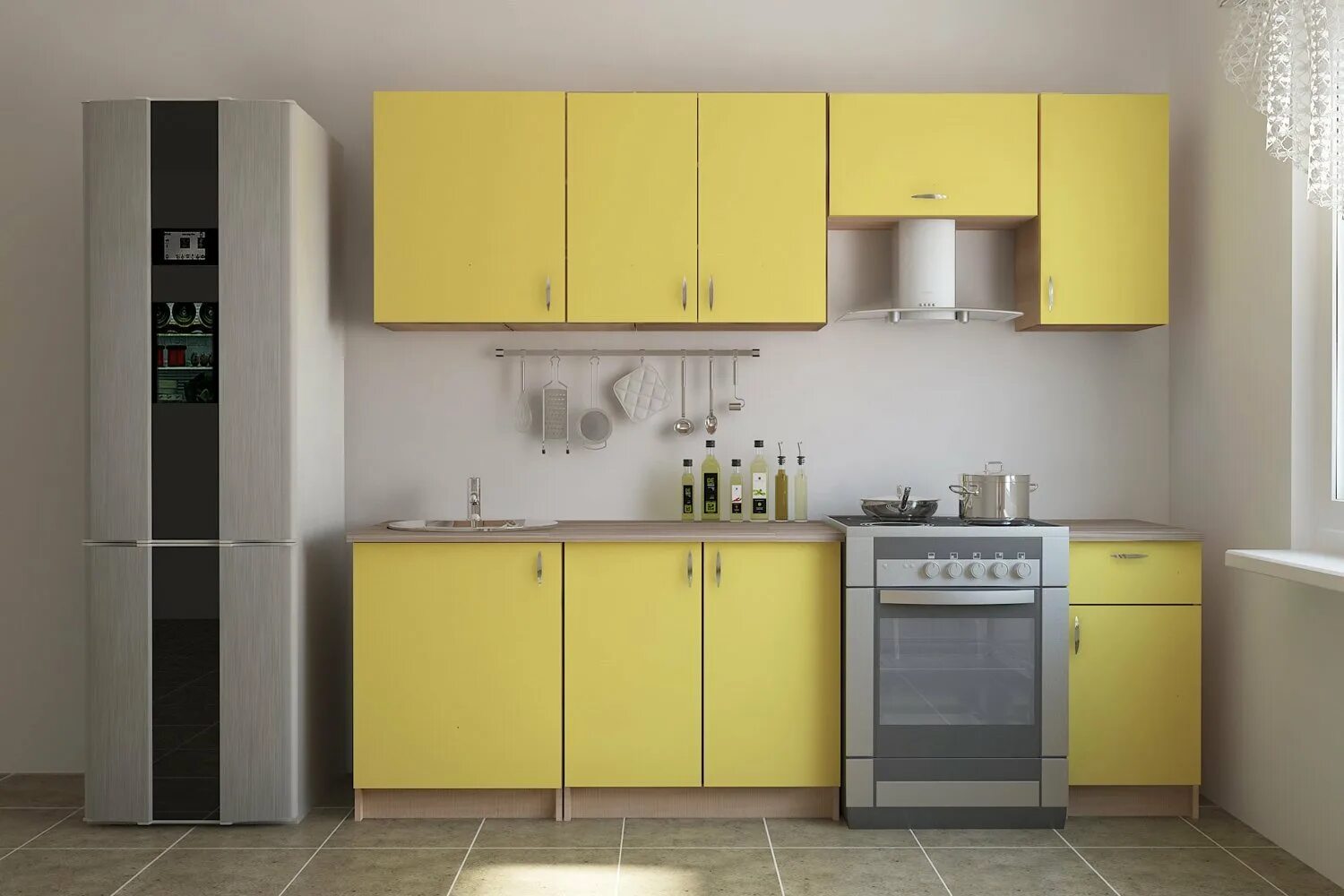 Кухонный гарнитур в светофоре фото Кухонный гарнитур Светофор 240х210х60 см, цвет корпус - мадейра, фасад - персик 